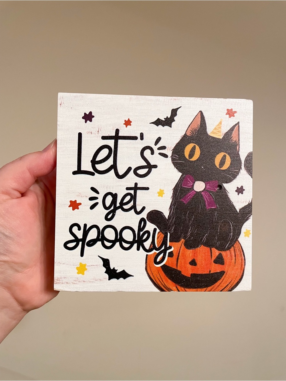 Let’s Get Spooky Halloween Rustic Wooden Decor - Black Cat and Pumpkin